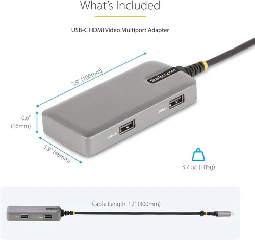 Vista 7 de StarTech Mini Dock USB-C 5 en 1 con HDMI 4K HDR10, 3 puertos 5Gbps, 100W PD Windows macOS ChromeOS iPadOS Android, WWCB certified Chromebooks