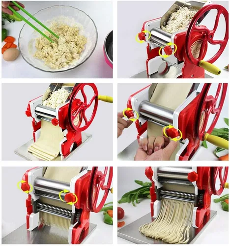 Vista 4 de TFCFL Máquina manual de prensa de fideos de acero inoxidable con ancho de fideos de 0.118 in de ancho ajustable y colgador de fideos