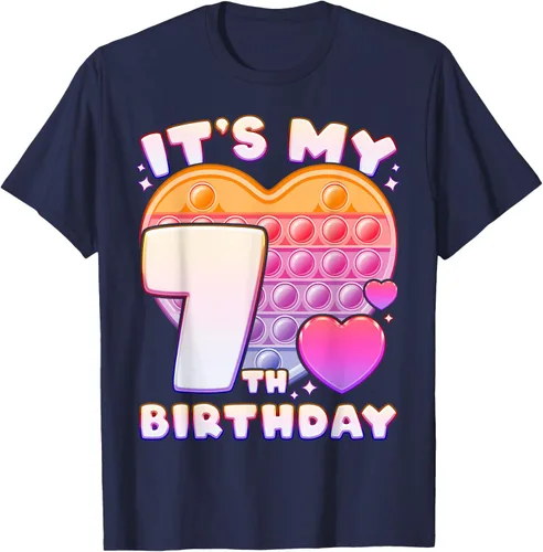 Vista 45 de Pop-it Birthday Girl 7 años de edad, Push it Pop Fidget Bubble Camiseta, Negro