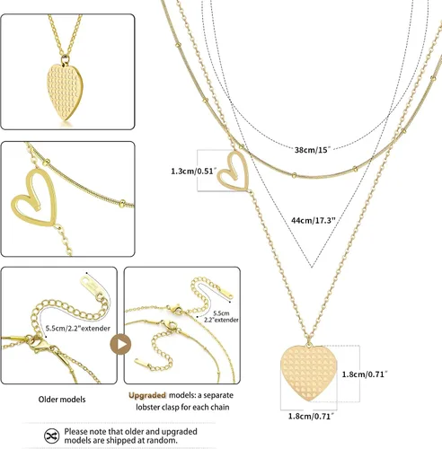 Vista 5 de Linawe Collares con dije de corazón en capas para mujer, de acero inoxidable, hipoalergénicos, juego de collar en capas, joyería de preppy