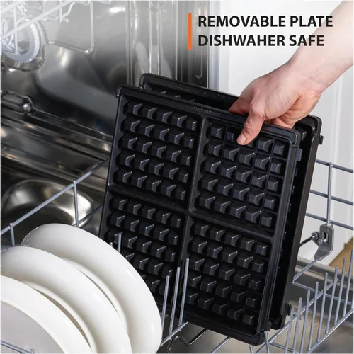 Vista 3 de KRUPS Máquina para hacer waffles belgas de 4 porciones: acero inoxidable, 5 niveles de tostado, señal de listo audible, platos removibles, 1200W