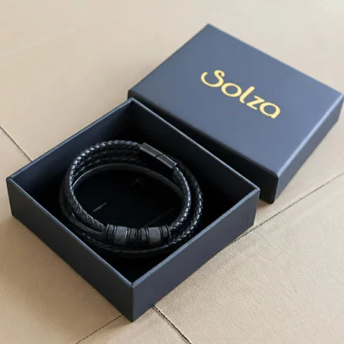 Vista 5 de Solza Unisex Leather Bracelet – Adjustable Multi-Layer or Chain Link Design, 316 Stainless Steel & Genuine Leather, Fashion Jewelry Accessory for