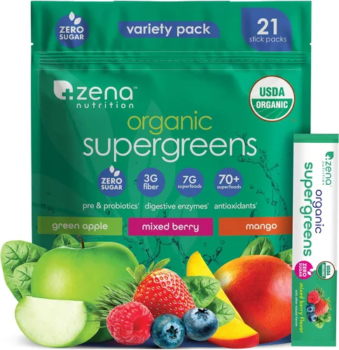 Vista 8 de Zena Nutrition Polvo de Energía y Hidratación de Super Verdes Orgánicos, Más de 70 Superalimentos, 0 Azúcar, 5G de Fibra, Espirulina, Clorella