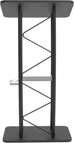 Vista 4 de FixtureDisplays® Atril de púlpito curvo de metal y madera con portavasos 11568