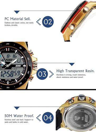 Vista 4 de FANMIS Reloj deportivo analógico digital 50M impermeable para hombre, reloj deportivo militar multifunción cronómetro alarma retroiluminación reloj