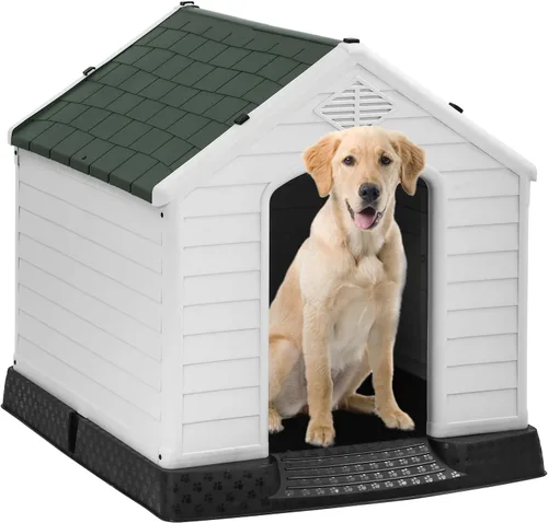 Vista 13 de FDW Casa para Perros Interior Exterior Durable Ventilada Impermeable para Mascotas de Plástico para Perros Pequeños Medianos y Grandes Refugio