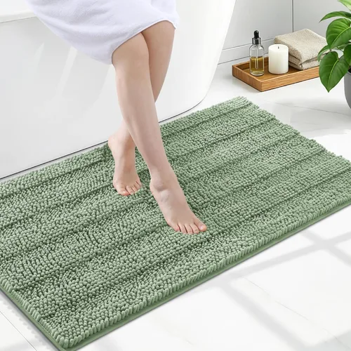 Vista 65 de Grandaily Alfombras de baño de felpilla a rayas de 24 x 16 pulgadas, extra gruesas y suaves, absorbentes, parte trasera de goma, alfombra de ducha