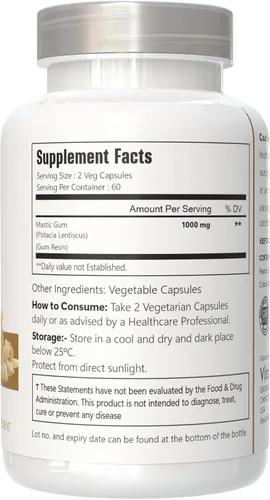 Vista 4 de Cápsulas de goma mastica, 1000 mg, 120 cápsulas vegetarianas, sin OMG y sin gluten