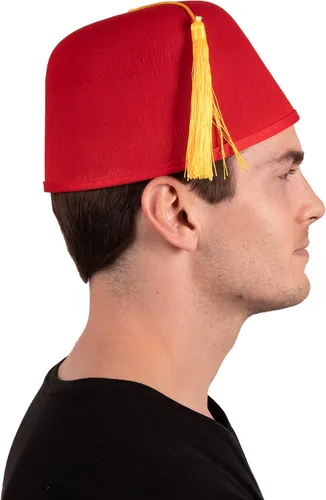 Vista 6 de Canguro - Sombrero de fieltro rojo de Fez con borla dorada