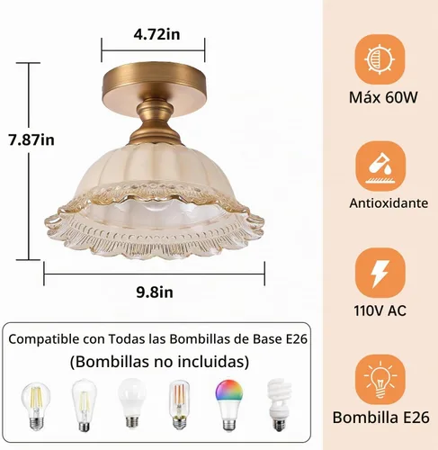Vista 2 de Lámpara de Techo de Latón de 1 Luz Vintage Empotrada