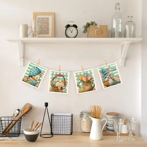Vista 5 de Paños de cocina suecos de gnomo de conejo de Pascua, reutilizables, sostenibles, biodegradables, de esponja de celulosa, paños de limpieza