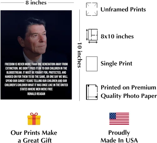 Vista 2 de REGALOS DE LUJO AMERICANO Arte de pared con cita patriótica – “La libertad está a una generación de distancia” – Cartel de retrato presidencial