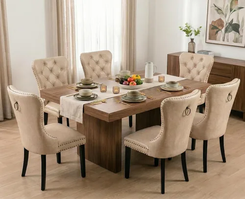 Vista 13 de Shunzhi Juego de 2 sillas de comedor de piel sintética, sillas de comedor Beige