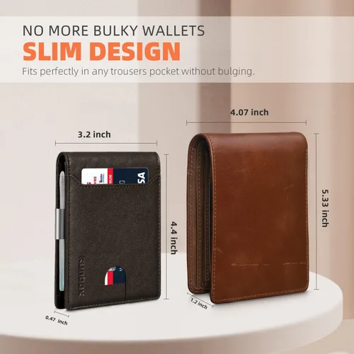 Vista 134 de RUNBOX - Carteras delgadas para hombre, cartera de piel con pinza para el dinero, cartera de bolsillo frontal con bloqueo RFID, tarjetero