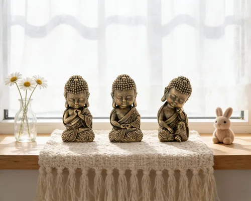 Vista 8 de Estatua de Buda para bebé, decoración de interior, 8 pulgadas, de resina, oración, estatua de Buda espiritual, decoración de habitación, regalos zen