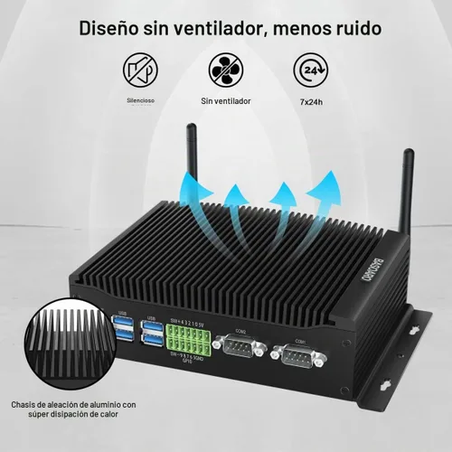 Vista 4 de BASOARO PC sin ventilador, Mini PC industrial Core i7 10510U, 64 GB de RAM 512 GB SSD, Gigabit Ethernet, 2 RS232 COM, pantalla triple 2HD DP, 6 USB