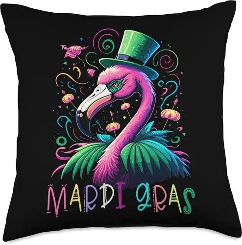Vista 4 de Pink Flamingo Mardi Gras Funny Carnival Party Almohada de 16 x 16 pulgadas, multicolor