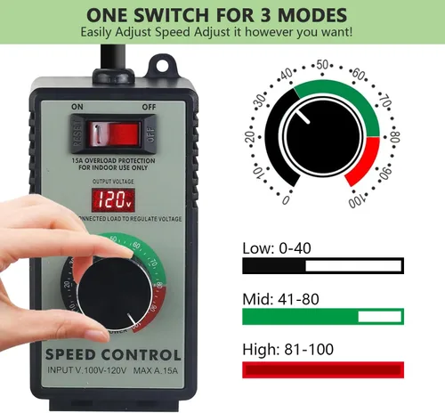 Vista 6 de Controlador de Velocidad de Motor de CA 120V 15A Máx - Controlador de Velocidad Variable y Control de Velocidad de Ventilador con Protección contra
