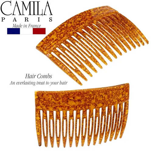Vista 2 de Camila Paris CP3330 - Peine lateral francés de 3 pulgadas, color ámbar pequeño, peines de pelo con torsión francesa, pinzas de sujeción fuerte