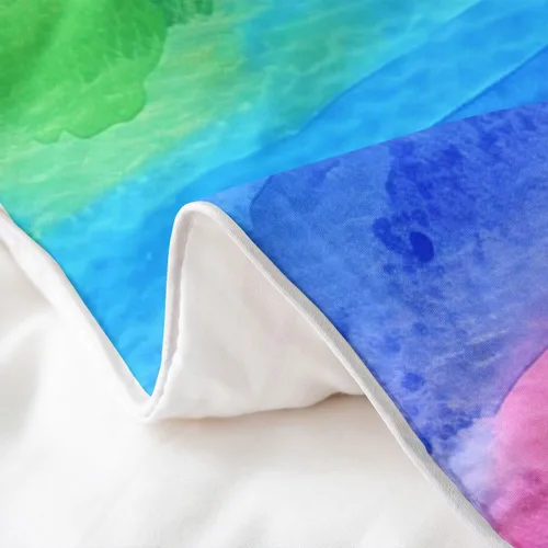 Vista 5 de Juego de funda de edredón 100% de algodón natural para niñas, tamaño individual, juego de ropa de cama abstracta de acuarela, funda de edredón