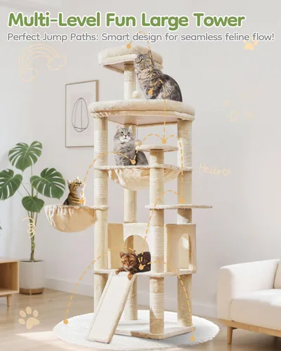 Vista 8 de Taoqimiao Árbol para gatos de 72 pulgadas para gatos grandes, torre alta de varios niveles, condominio ampliado para gatos con tabla de rascar