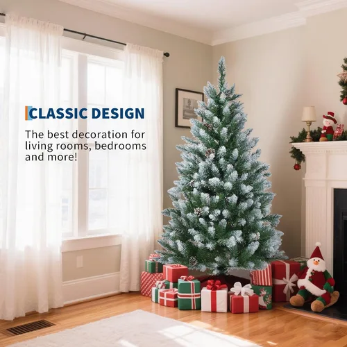 Vista 4 de Árbol de Navidad Artificial Preiluminado de 4.5 Pies, Árbol de Pino de Navidad con Piñas, 150 LEDs y 352 Puntas - Soporte con Bisagras, Árboles