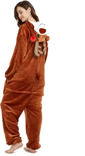 Vista 3 de Disfraz de ciervo para mujer, mono de reno para adultos, pijama de una pieza