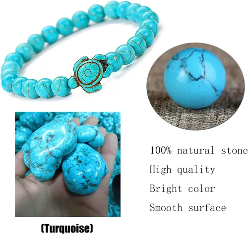 Vista 2 de Pulseras de tortuga marina oceánica, joyería de playa para mujeres y hombres, 0.315 pulgadas (0.315 in) de piedra natural, pulsera elástica