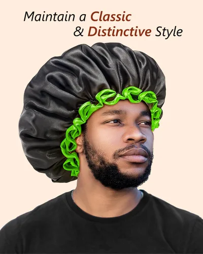 Vista 26 de Gorro de ducha negro extra grande para mujeres y hombres con cabello grueso, largo y trenzas, reutilizable, impermeable, de doble capa XL, gorros