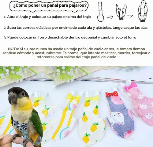 Vista 6 de QBLEEV - Suite de vuelo para pañales para pájaros, pañal reutilizable para loro
