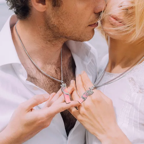 Vista 3 de Collar Yin Yang a juego para pareja de dragón y fénix y piedra semipreciosa con corazón y piedra semipreciosa, cristal curativo natural, regalo