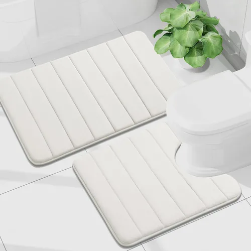 Vista 11 de Buganda Juego de 2 alfombras y tapetes de baño de espuma viscoelástica, lavables a máquina, suaves, antideslizantes, absorbentes, para baño, ducha