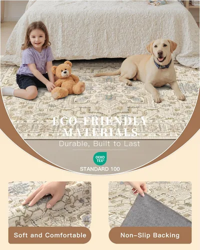 Vista 5 de Madane Alfombra lavable de 2 x 3 pies, alfombra de entrada pequeña, antideslizante, vintage, para entrada interior, alfombra de pelo bajo