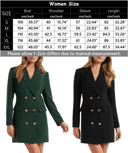 Vista 5 de futurino Mujer Casual Color Sólido Manga Larga Solapa Doble Botonadura Media Longitud Traje Oficina Blazer Outwear Negro