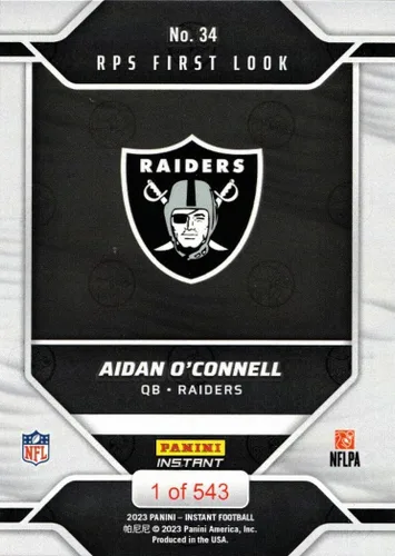 Vista 2 de 2023 Panini Instant Football #34 Aidan O'Connell Rookie Card Raiders - Only 543 made!