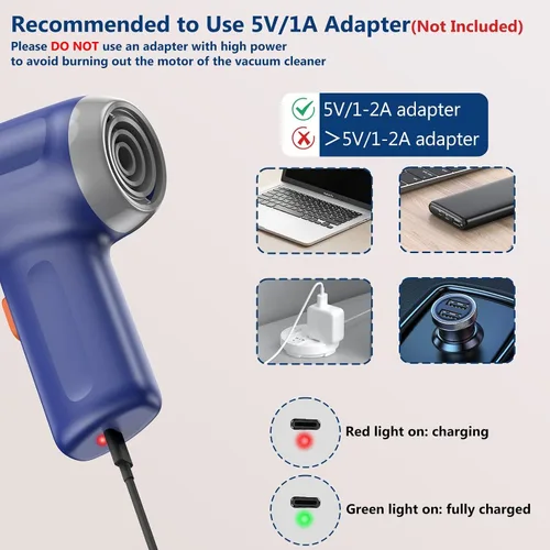 Vista 3 de Fanisic Aspiradora de Mano para Automóvil/Soplador de Aire, Succión Fuerte de 15000PA con Motor sin Escobillas, Aspiradora de Polvo Recargable/Bomba