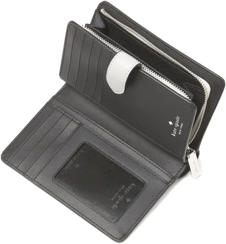 Vista 2 de Kate Spade - Cartera plegable para mujer, tamaño mediano, compacta, Gris Platino, Billetera plegable