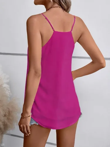 Vista 33 de Camiseta de chifón con tirantes delgados ajustables y cuello en V