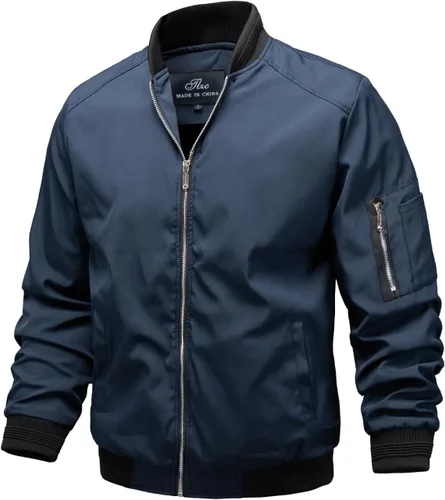 Vista 9 de TLZC Chaqueta bomber ligera para hombre, rompevientos, ajuste ceñido, abrigo activo, ropa exterior