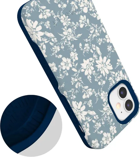 Vista 4 de Casely Funda para iPhone 12 Mini Té de la tarde Floral azul Diseño protector audaz Compatible con MagSafe