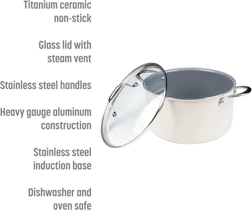Vista 2 de Goodful Olla de cerámica antiadherente de 6 cuartos de galón, ollas y sartenes aptas para lavavajillas, mango de acero inoxidable de agarre cómodo