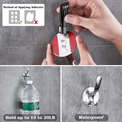 Vista 8 de Ganchos adhesivos de acero inoxidable autoadhesivos para bata de baño, cocina, gancho de pared, sin tornillos, sin daños