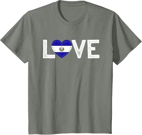 Vista 68 de Camiseta de regalo con la bandera de El Salvador LOVE, Negro, S