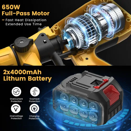 Vista 7 de Pulverizador de pintura eléctrico, inalámbrico con batería, 2 de 4000 mAh 21 V, 6 boquillas y 3 modos de pulverización, contenedor de 33.8 fl oz.