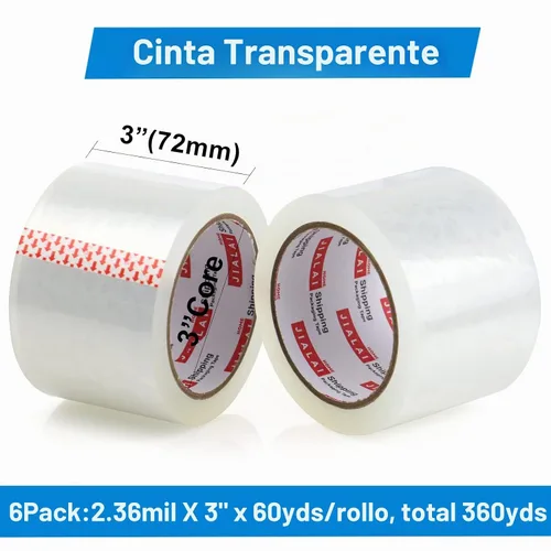 Vista 3 de JIALAI HOME Cinta de embalaje resistente de 3 pulgadas, 6 rollos, total 360 yardas - 3 pulgadas x 65 yardas, 2.4 mil de grosor, cinta de embalaje