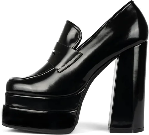 Vista 2 de Jeffrey Campbell LAXED Double-stacked Platform Loafer Pump Boots BLACK BOX