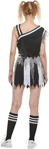 Vista 6 de EraSpooky Disfraz de animadora zombi para mujer vestido sangriento de Halloween