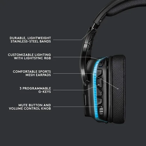 Vista 2 de Logitech G 635 DTSX 71 Surround Sound LIGHTSYNC RGB PC Gaming Headset renovado