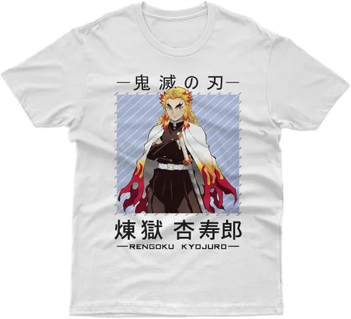 Vista 2 de Kyojuro Rengoku - Camisa de Demon Slayer Kimetsu no Yaiba, camiseta de manga corta Hashira, camiseta de anime, camisas de manga para hombre, mujer