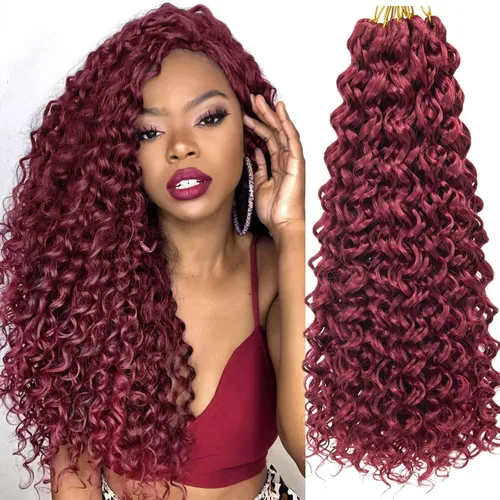 Vista 31 de GoGo Curl Crochet Hair 18 pulgadas onda de agua pelo sintético bohemio ganchillo trenzado jengibre onda profunda extensiones de cabello trenzado